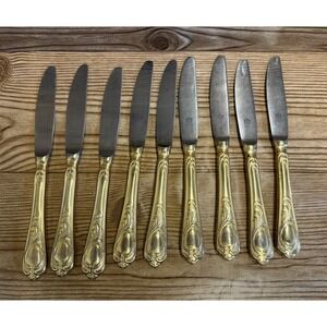 Set Of 9 Solingen Rostfrei SBS Germany Gold Handles Accented Knives Knife